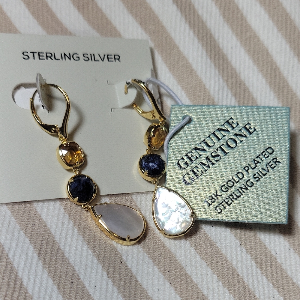 Elegant Sterling Silver and Gold Plated Gemstone Earrings